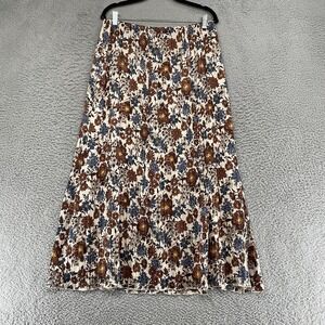 Abercrombie & Fitch Maxi Skirt Womens Large Floral Pleated Boho Spring Brown